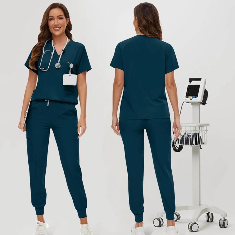 Women’s 2 piece scrub set size small Caribbean blue. Brand new. Never worn